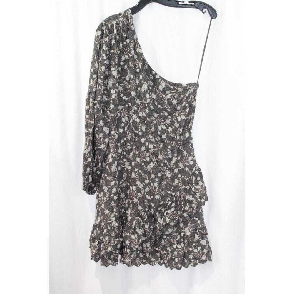 Dolan Womens Black Floral One‎ Shoulder Ruffle Hem Dress M